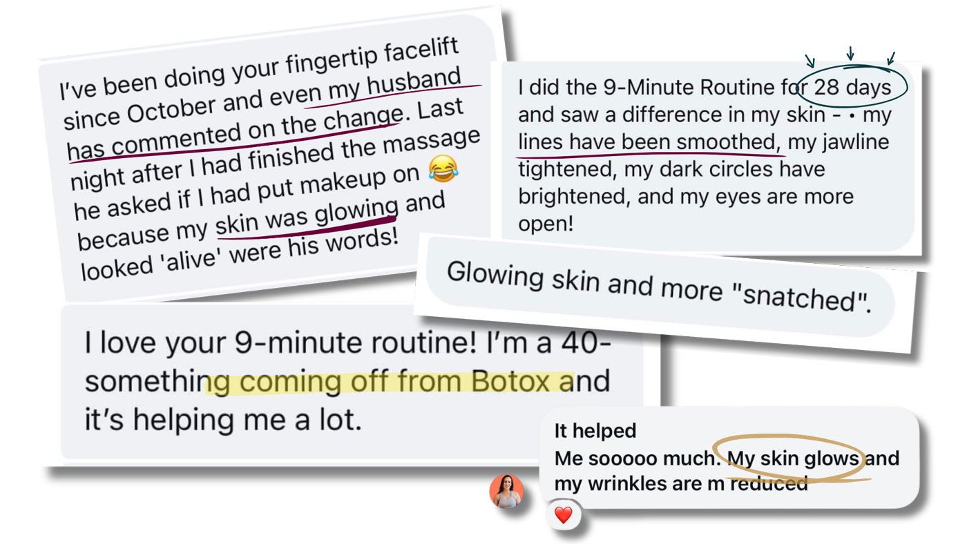 Screenshots of 5 messages from women using the 9 Minute Method. What they say follows.