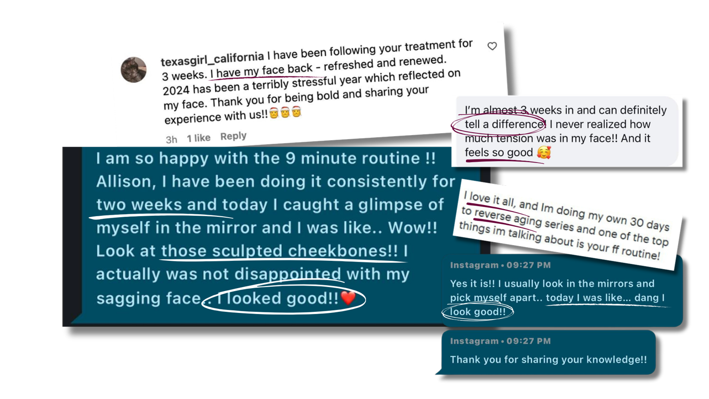 Screenshots of 6 messages from women using the 9 Minute Method. What they say follows.